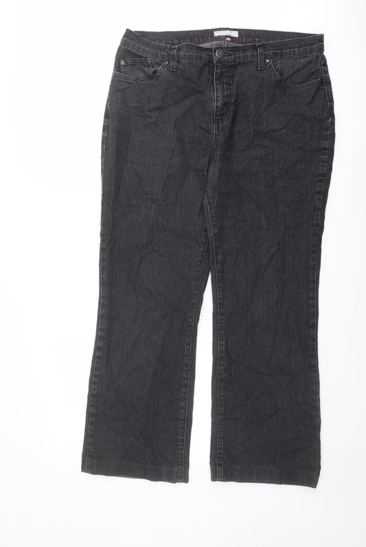 Per Una Womens Grey Cotton Straight Jeans Size 16 L26 in Regular Button