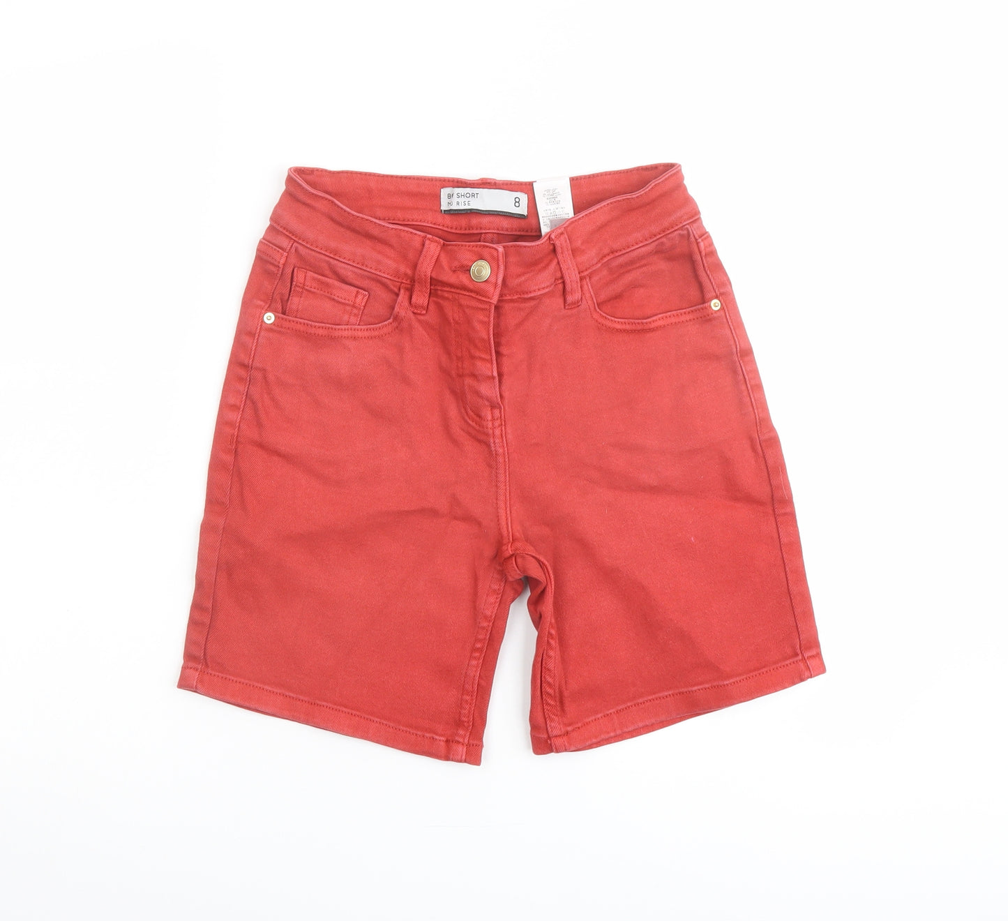 NEXT Womens Red Cotton Boyfriend Shorts Size 8 L7 in Regular Button