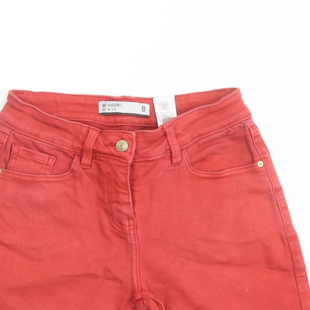 NEXT Womens Red Cotton Boyfriend Shorts Size 8 L7 in Regular Button