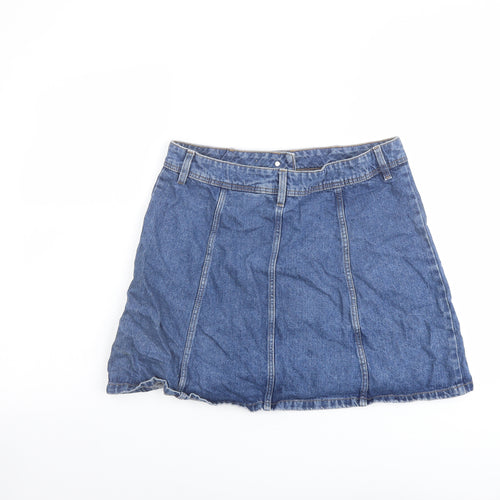 H&M Womens Blue Cotton A-Line Skirt Size 14 Button
