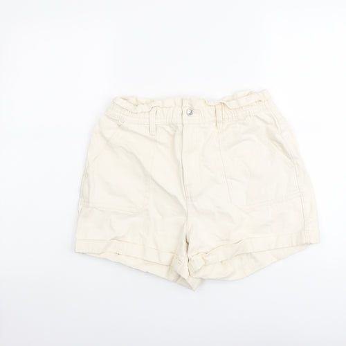 Denim & Co. Womens Ivory Cotton Paperbag Shorts Size 12 L4 in Regular Button