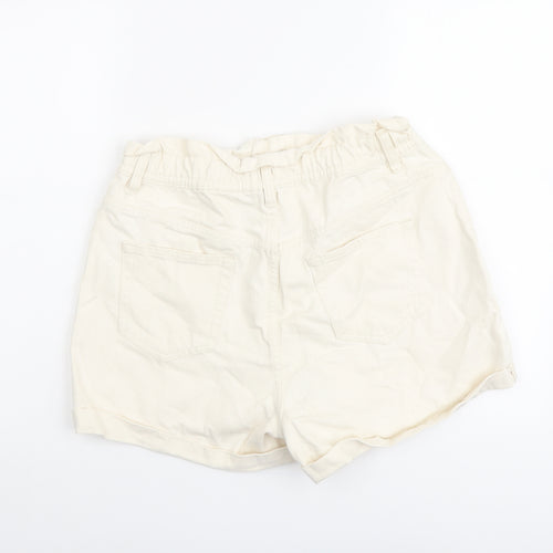 Denim & Co. Womens Ivory Cotton Paperbag Shorts Size 12 L4 in Regular Button