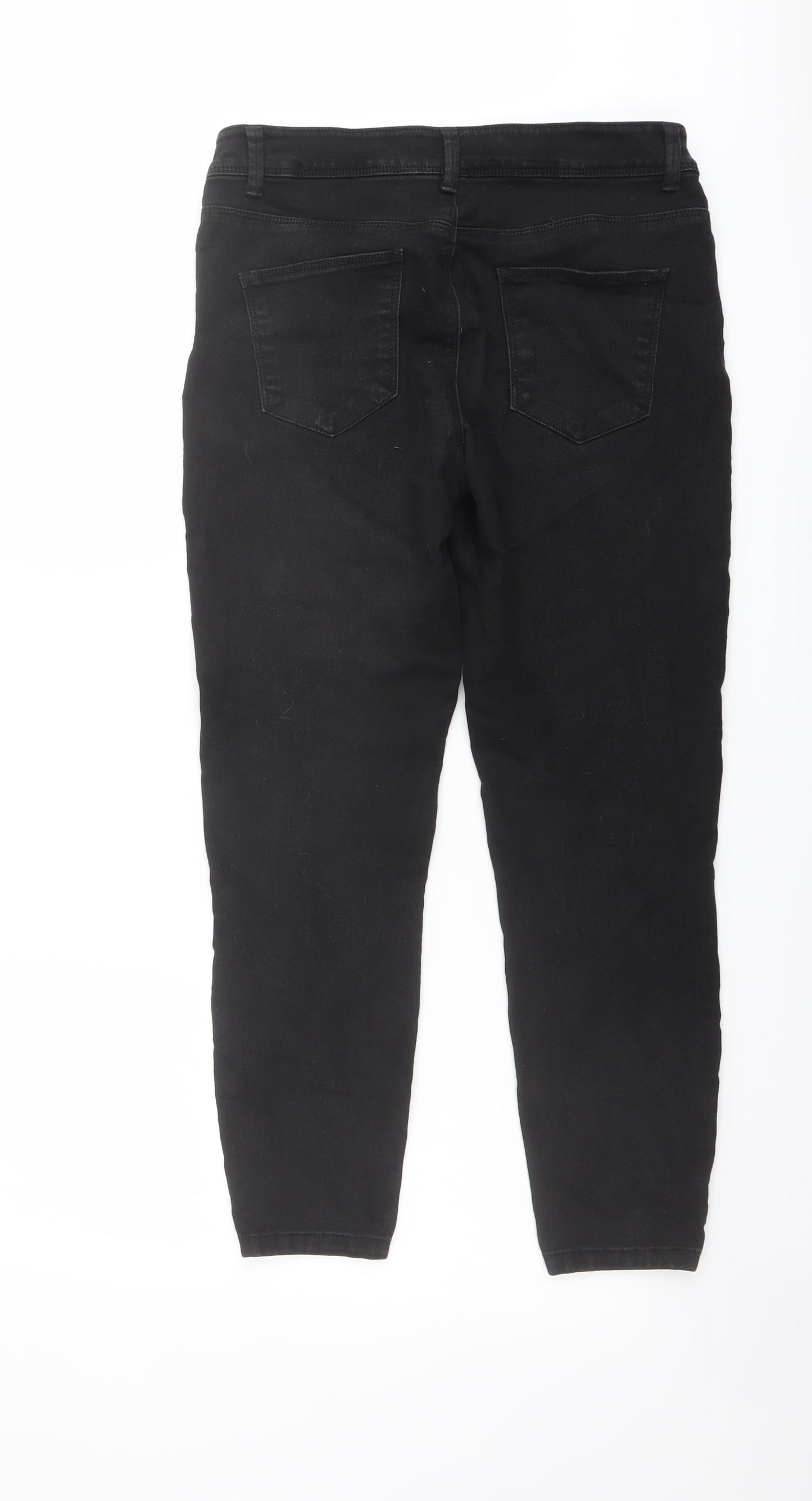 Denim & Co. Womens Black Cotton Straight Jeans Size 12 L26 in Regular Button