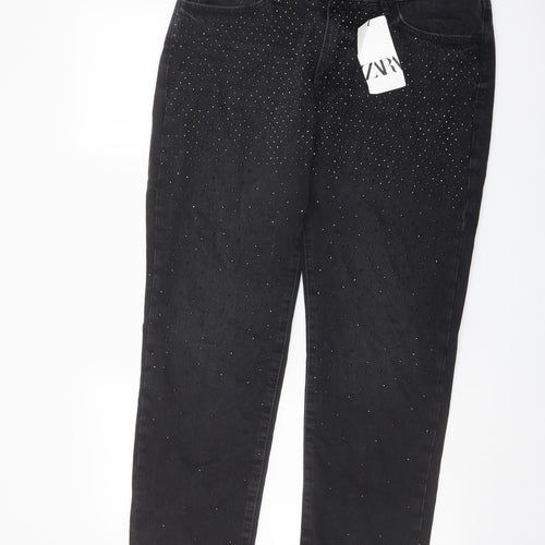 Zara Womens Grey Cotton Straight Jeans Size 14 L27 in Regular Button