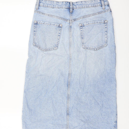 Zara Womens Blue Cotton A-Line Skirt Size M Button