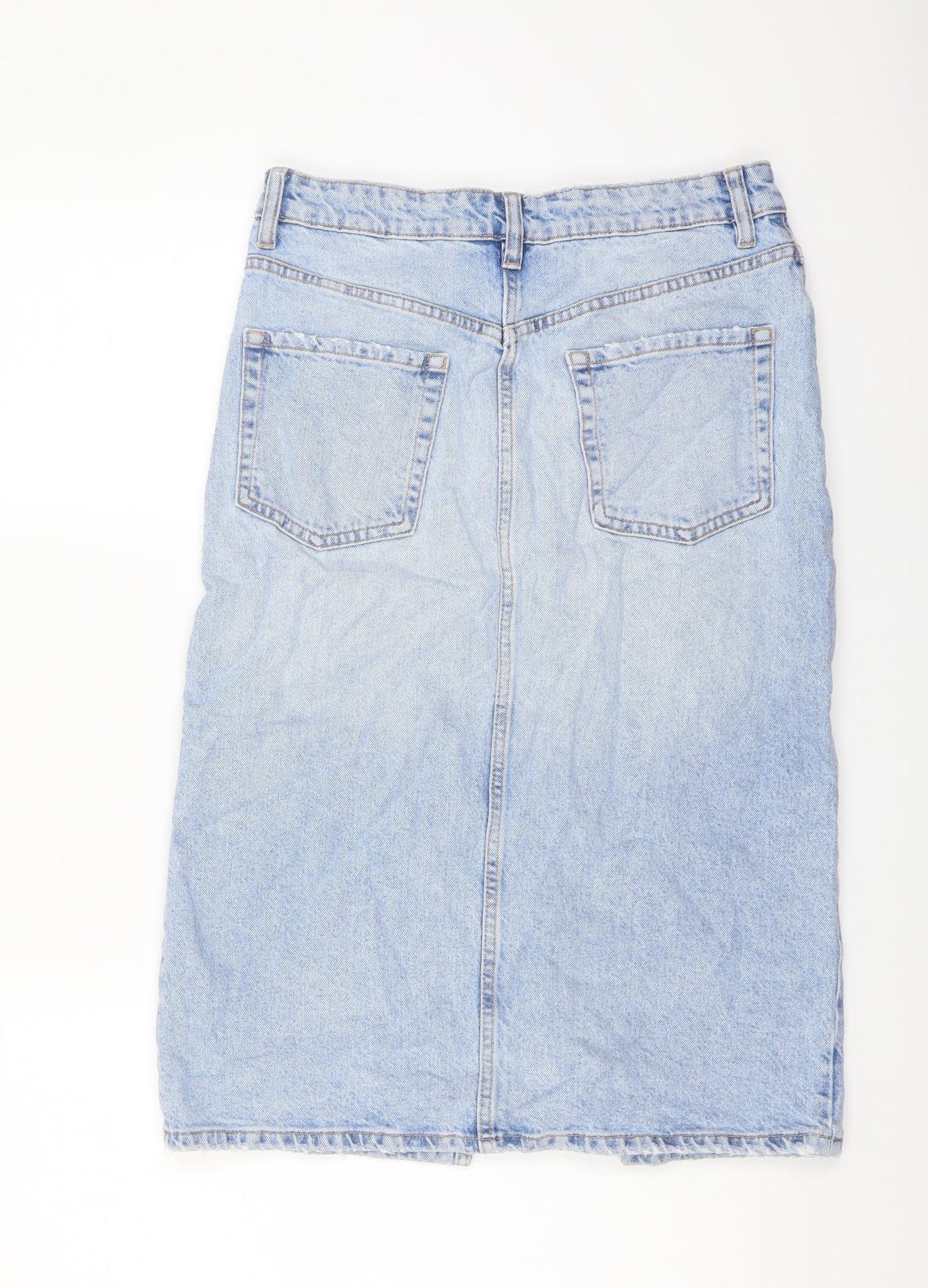 Zara Womens Blue Cotton A-Line Skirt Size M Button