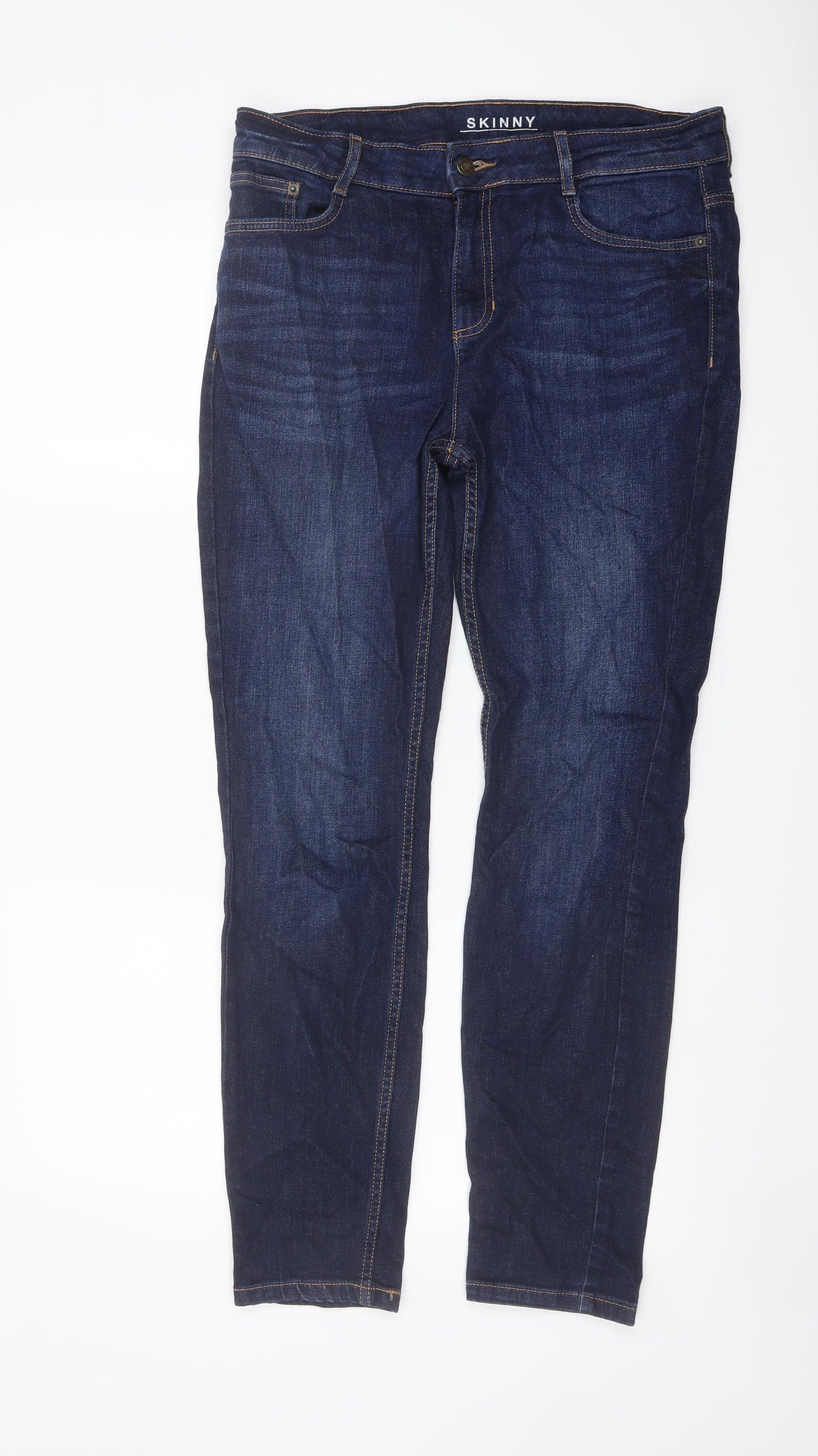 Marks and Spencer Womens Blue Cotton Skinny Jeans Size 12 L29 in Slim Button