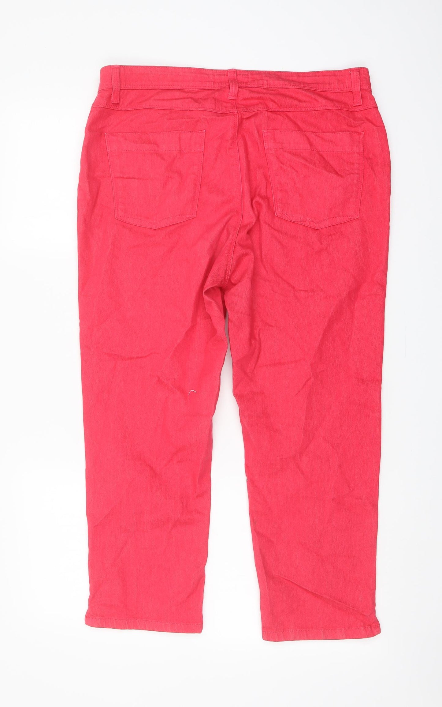 Per Una Womens Pink Cotton Straight Jeans Size 14 L23 in Regular Button