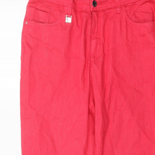 Per Una Womens Pink Cotton Straight Jeans Size 14 L23 in Regular Button
