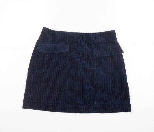 Zara Womens Blue Cotton Mini Skirt Size S Zip