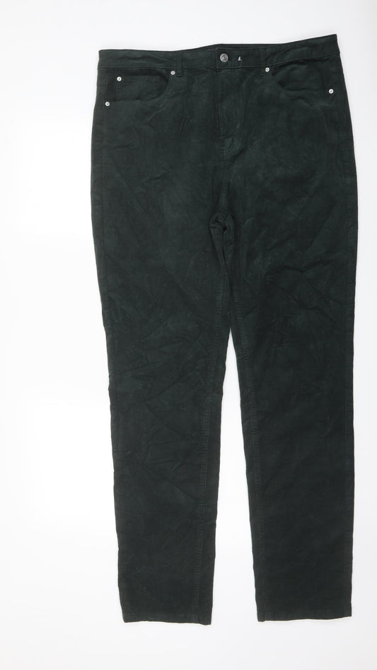 Marks and Spencer Womens Green Cotton Trousers Size 18 L32 in Regular Button