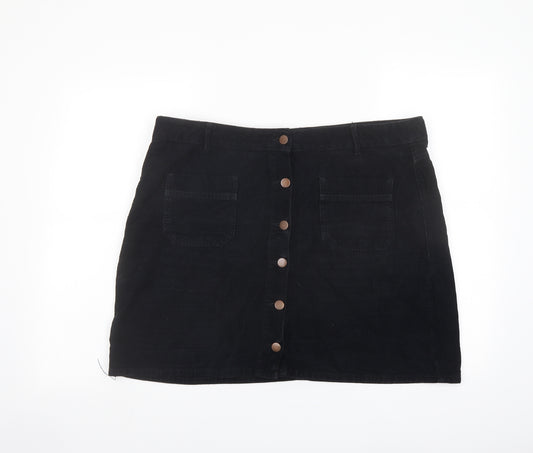 Denim & Co. Womens Black Cotton A-Line Skirt Size 18 Button