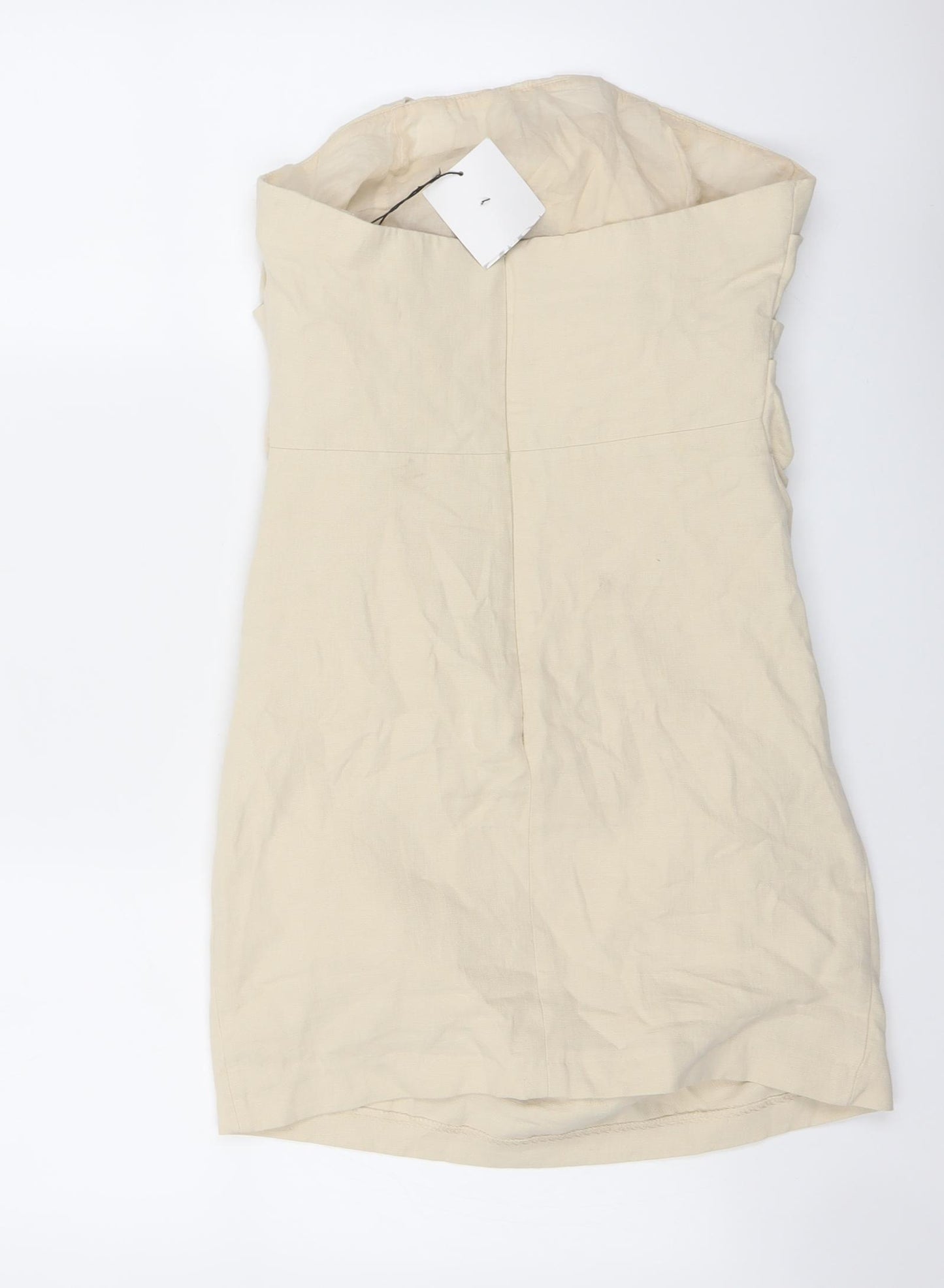 Zara Womens Beige Cotton Bodycon Size S Cowl Neck Zip