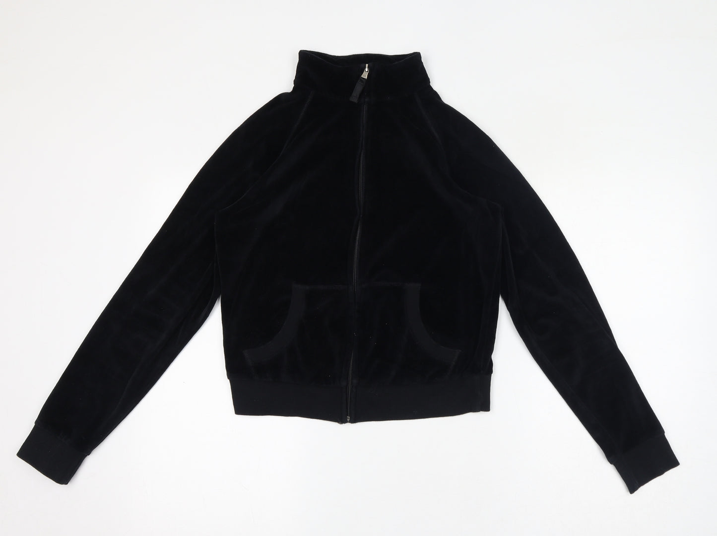 Marks and Spencer Womens Black Cotton Full Zip Sweatshirt Size 12 Zip - High Neck Pockets