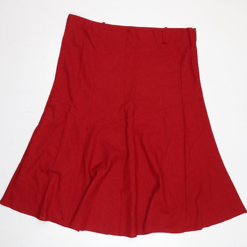 Debenhams Womens Red Linen Swing Skirt Size 20 Zip