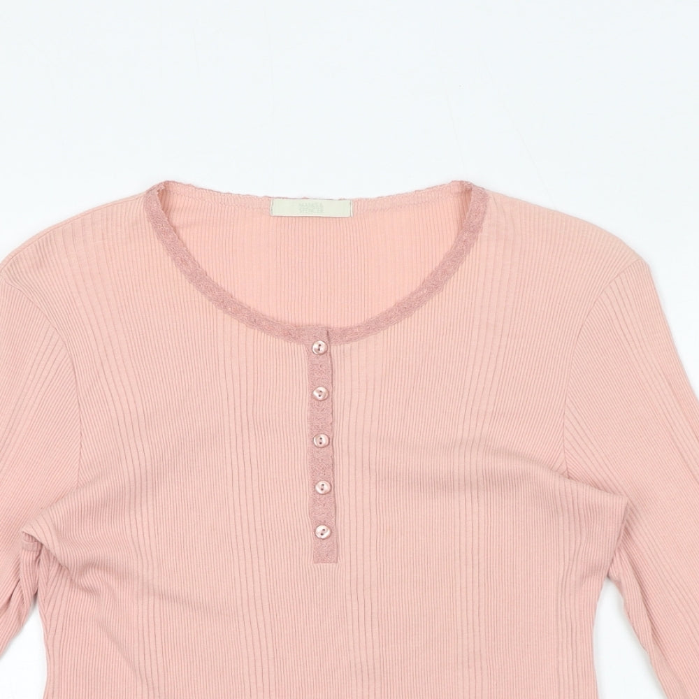 Marks and Spencer Womens Pink 100% Cotton Basic T-Shirt Size 16 Round Neck