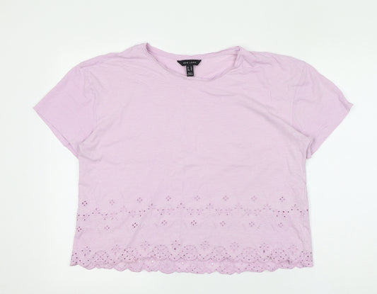 New Look Womens Purple 100% Cotton Basic T-Shirt Size 18 Round Neck