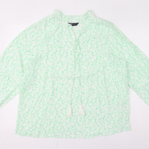 Marks and Spencer Womens Green Floral Viscose Basic Blouse Size 18 V-Neck