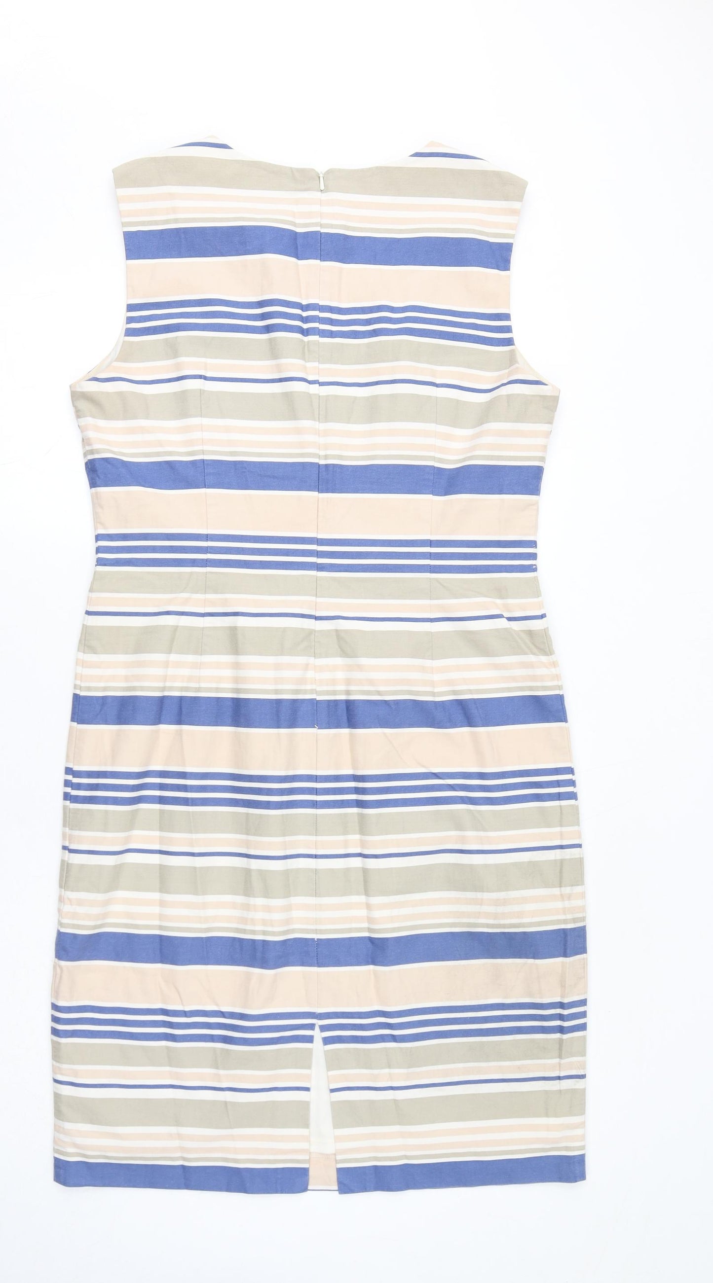 Phase Eight Womens Blue Striped Cotton A-Line Size 16 Square Neck Zip