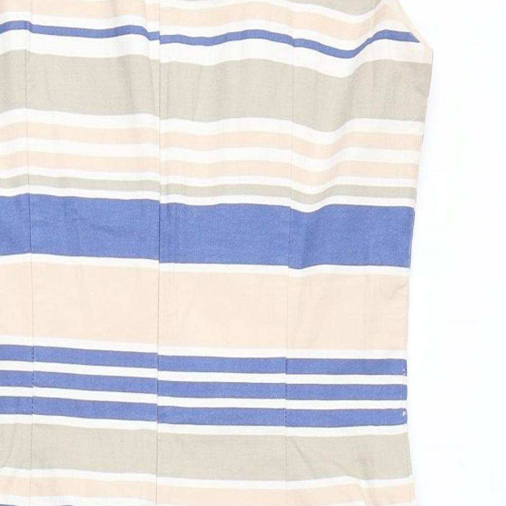 Phase Eight Womens Blue Striped Cotton A-Line Size 16 Square Neck Zip