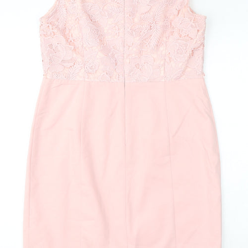 Precis Womens Pink Cotton Pencil Dress Size 12 Round Neck Zip - Lace Top