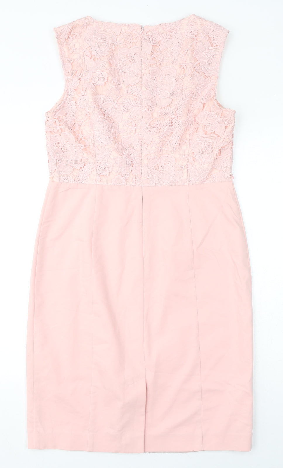 Precis Womens Pink Cotton Pencil Dress Size 12 Round Neck Zip - Lace Top