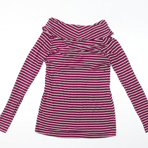 JoJo Maman Bébé Womens Pink Striped Viscose Basic T-Shirt Size S Roll Neck