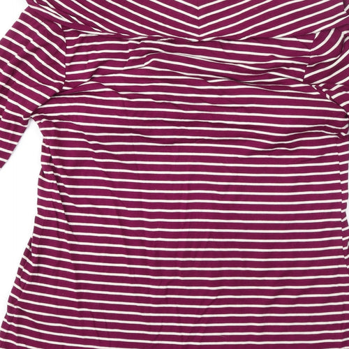 JoJo Maman Bébé Womens Pink Striped Viscose Basic T-Shirt Size S Roll Neck