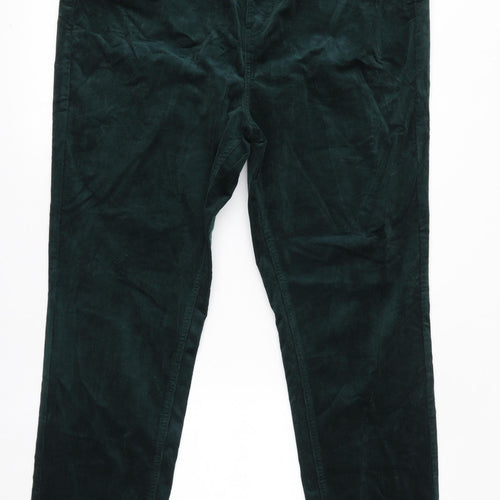 Marks and Spencer Womens Green Cotton Trousers Size 20 L31 in Regular Zip