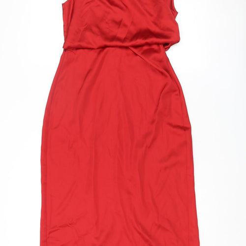 Zara Womens Red Polyester A-Line Size M Round Neck Zip