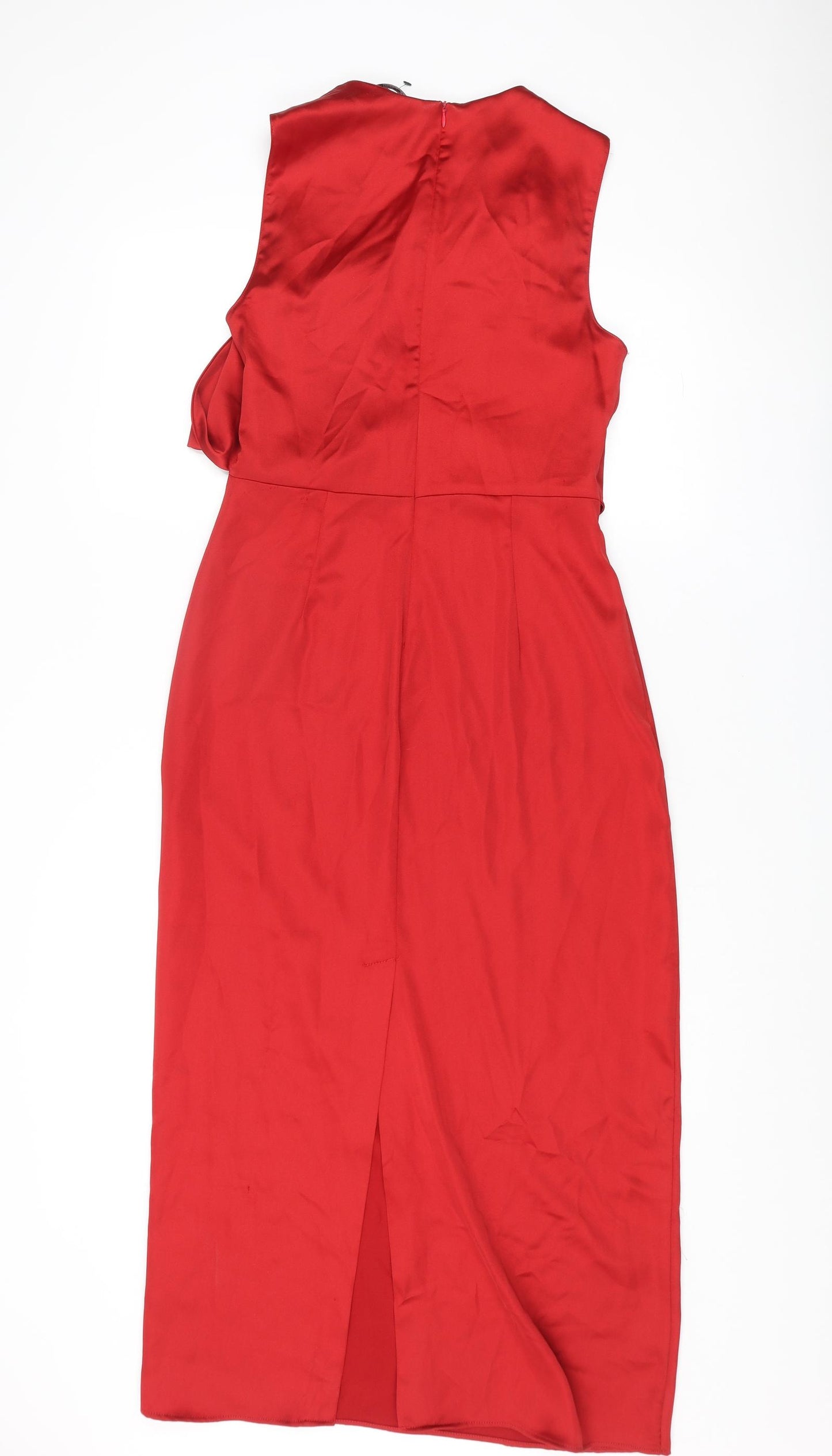 Zara Womens Red Polyester A-Line Size M Round Neck Zip