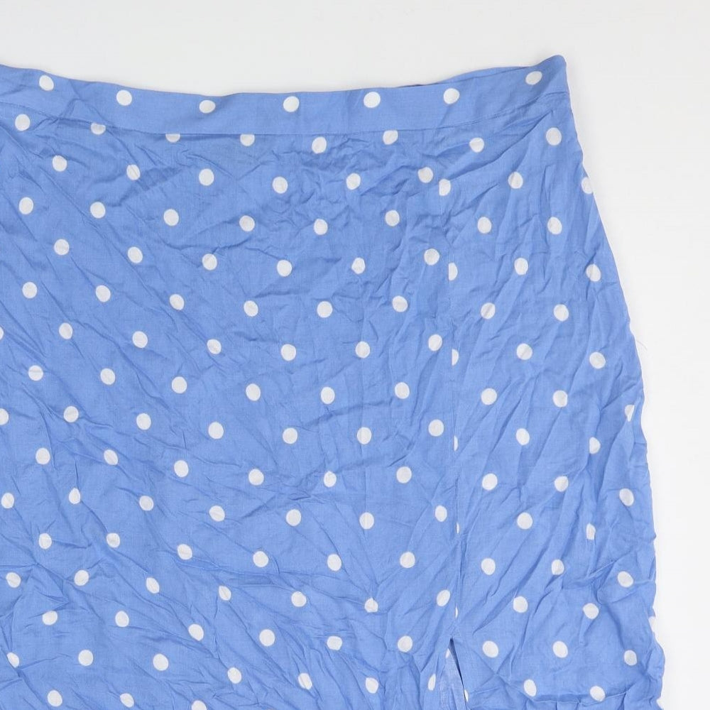 Marks and Spencer Womens Blue Polka Dot Viscose A-Line Skirt Size 22 Zip