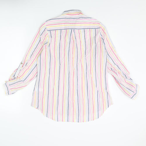 Marks and Spencer Womens Multicoloured Striped Cotton Basic Button-Up Size 14 Collared