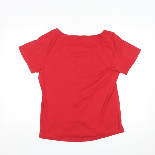 Per Una Womens Red Cotton Basic T-Shirt Size 18 Scoop Neck