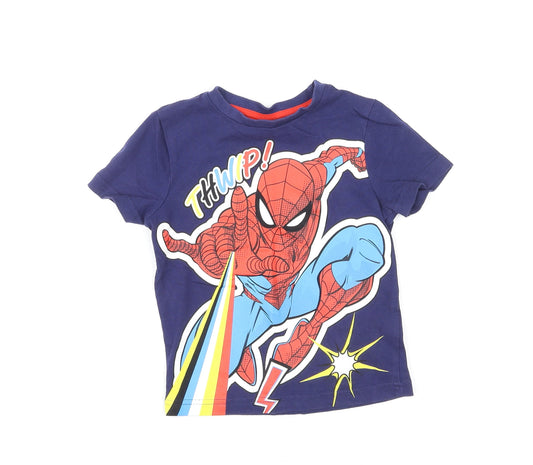 Marvel Boys Multicoloured Cotton Basic T-Shirt Size 3-4 Years Crew Neck Pullover - Spiderman THWIP!