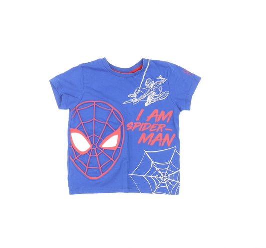 Marvel Boys Blue Cotton Basic T-Shirt Size 3-4 Years Collared Pullover - I Am Spider-Man