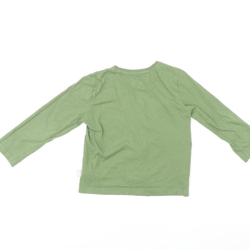 Disney Boys Green Cotton Basic T-Shirt Size 4-5 Years Crew Neck Pullover - Mickey Mouse Oh Boy!