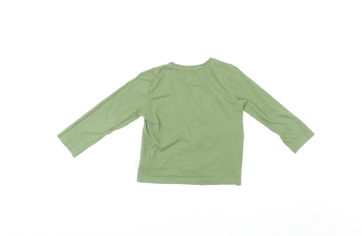 Disney Boys Green Cotton Basic T-Shirt Size 4-5 Years Crew Neck Pullover - Mickey Mouse Oh Boy!