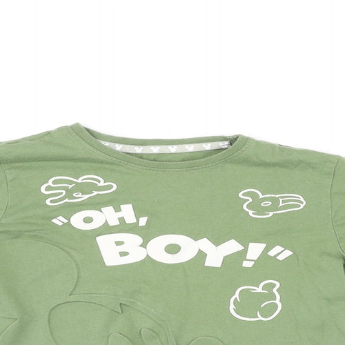 Disney Boys Green Cotton Basic T-Shirt Size 4-5 Years Crew Neck Pullover - Mickey Mouse Oh Boy!