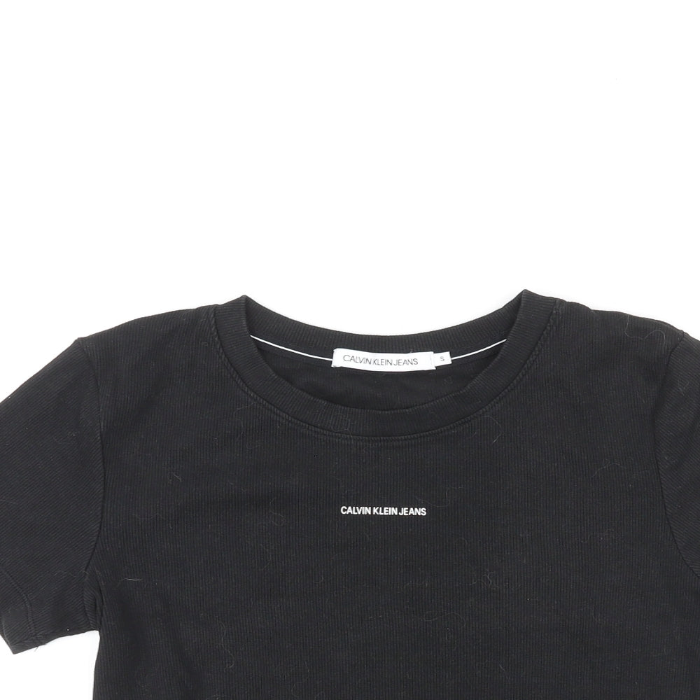 Calvin Klein Womens Black Polyester Basic T-Shirt Size S Round Neck - Ribbed