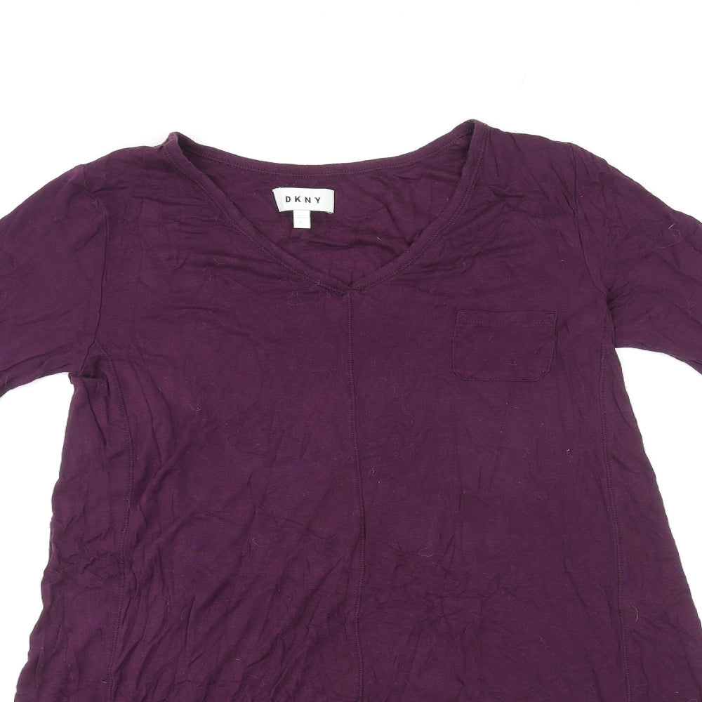 DKNY Womens Purple Rayon A-Line Size S V-Neck Pullover