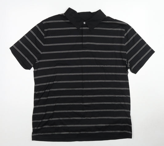 Autograph Mens Black Striped Cotton Polo Size XL Collared Pullover
