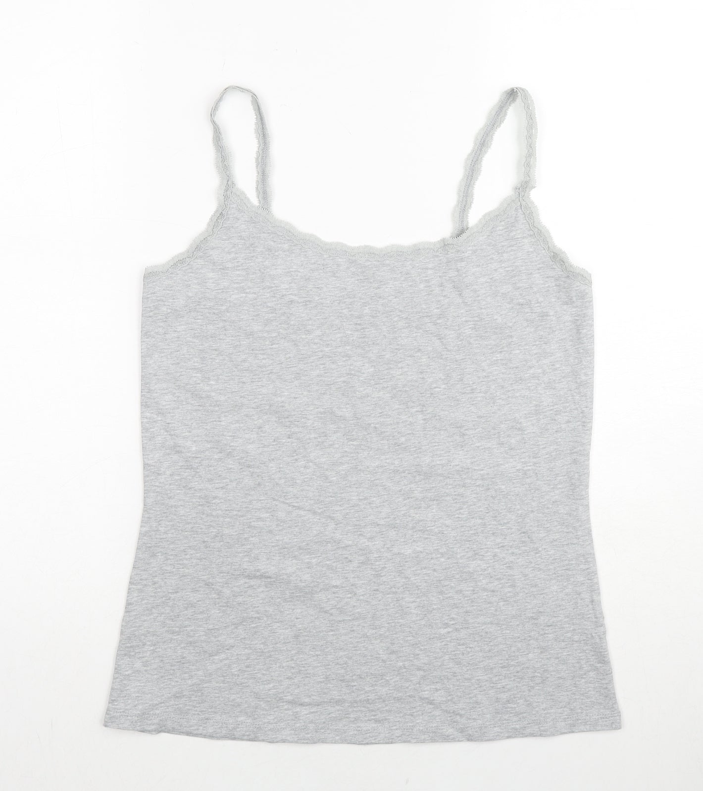 Marks and Spencer Womens Grey Cotton Camisole Tank Size 14 Round Neck - Lace Trim