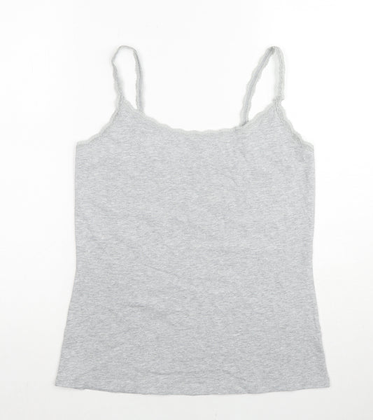 Marks and Spencer Womens Grey Cotton Camisole Tank Size 14 Round Neck - Lace Trim