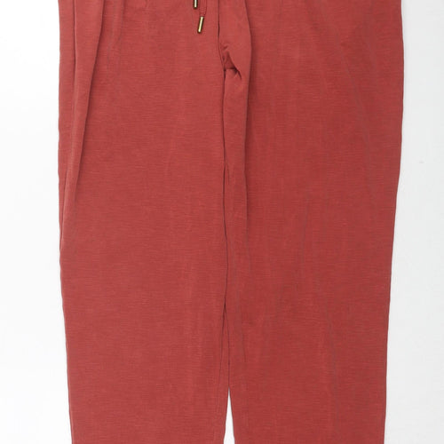 Per Una Womens Red Modal Trousers Size 12 L25 in Regular Drawstring