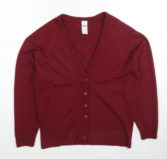 Littlewoods Womens Red V-Neck Acrylic Cardigan Jumper Size 14