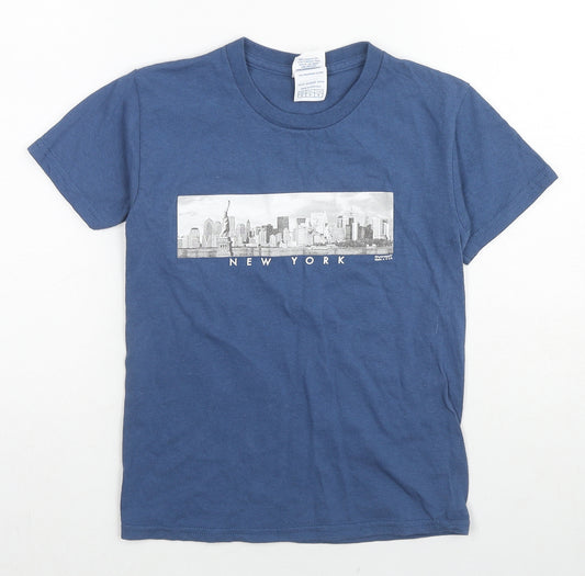 Delta Boys Blue Cotton Basic T-Shirt Size S Crew Neck Pullover - New York Skyline