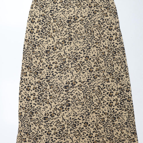 Marks and Spencer Womens Beige Animal Print Viscose A-Line Size 8 Round Neck Pullover - Leopard Print