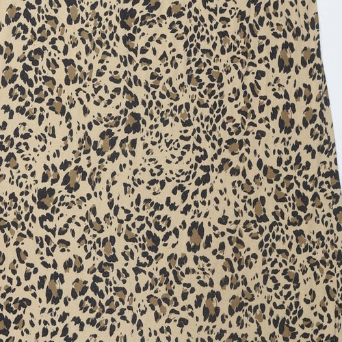Marks and Spencer Womens Beige Animal Print Viscose A-Line Size 8 Round Neck Pullover - Leopard Print