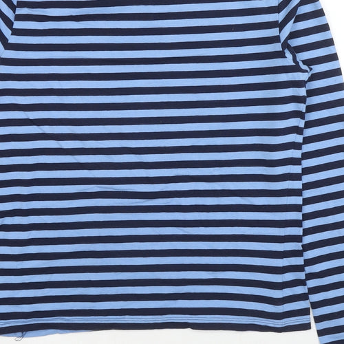 Stradivarius Womens Blue Striped Cotton Basic T-Shirt Size M Round Neck